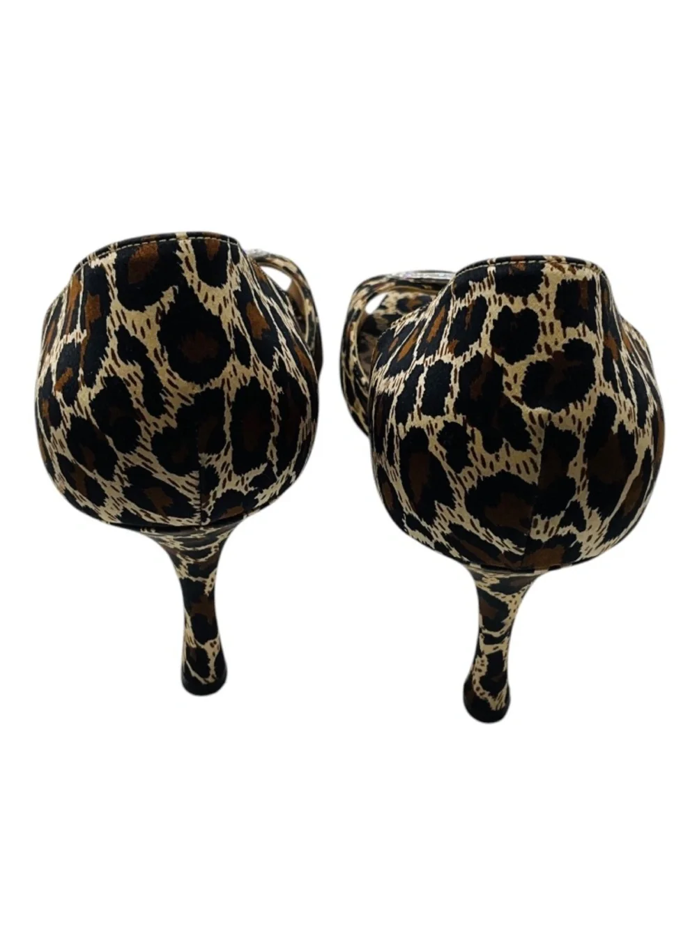 Manolo Blahnik Tan / Brown / Black Sedaraby Leopard Satin Crystal Buckle Peep To